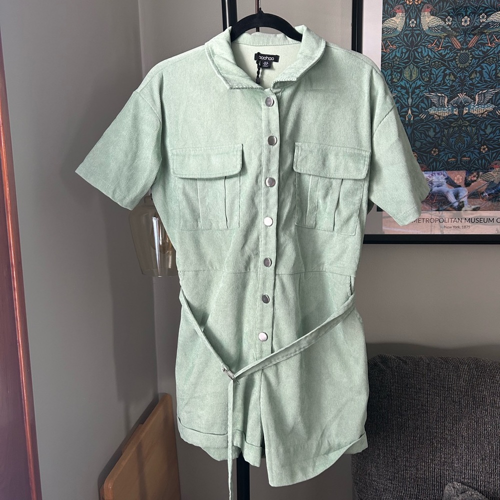 Boohoo Mint Green corduroy romper